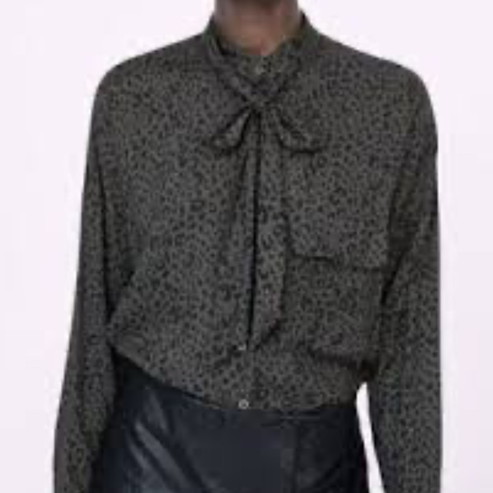 Leopard Print Blouse with Bow Tie